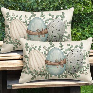 Easter Eggs Decorative Throw Pillow Cover Accent Case Farmhouse Spring Decor 2pc